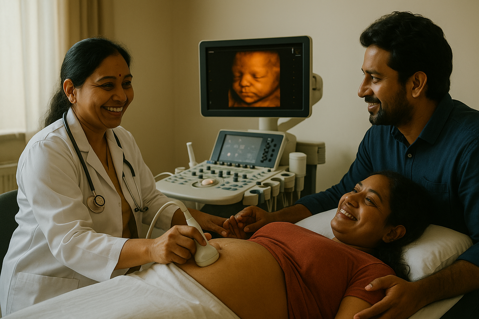 Mother seeing baby's 5D image first time